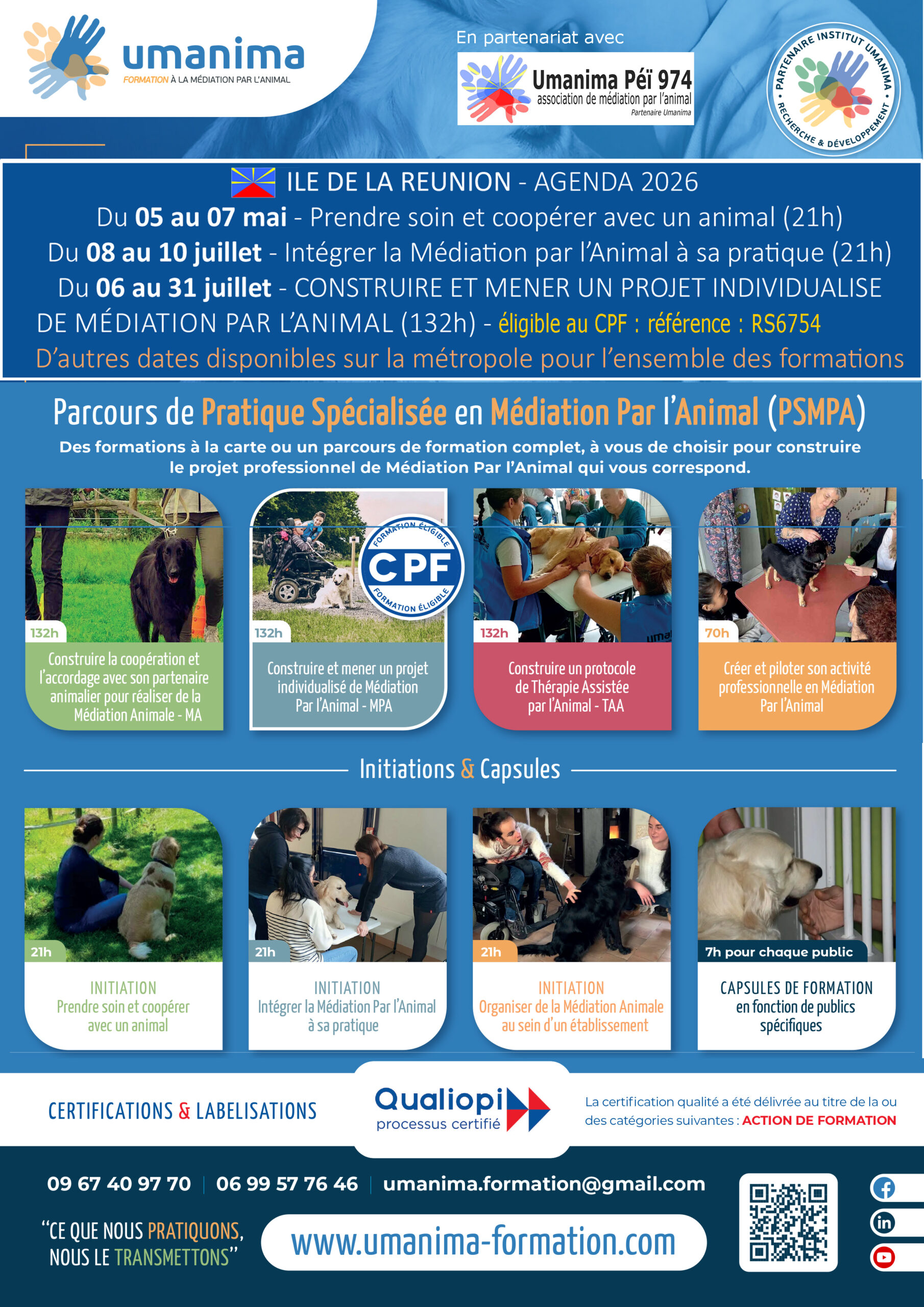 Affiche formation Médiation Par l'Animal sur l'île de la Réunion en 2026 par Umanima Formation